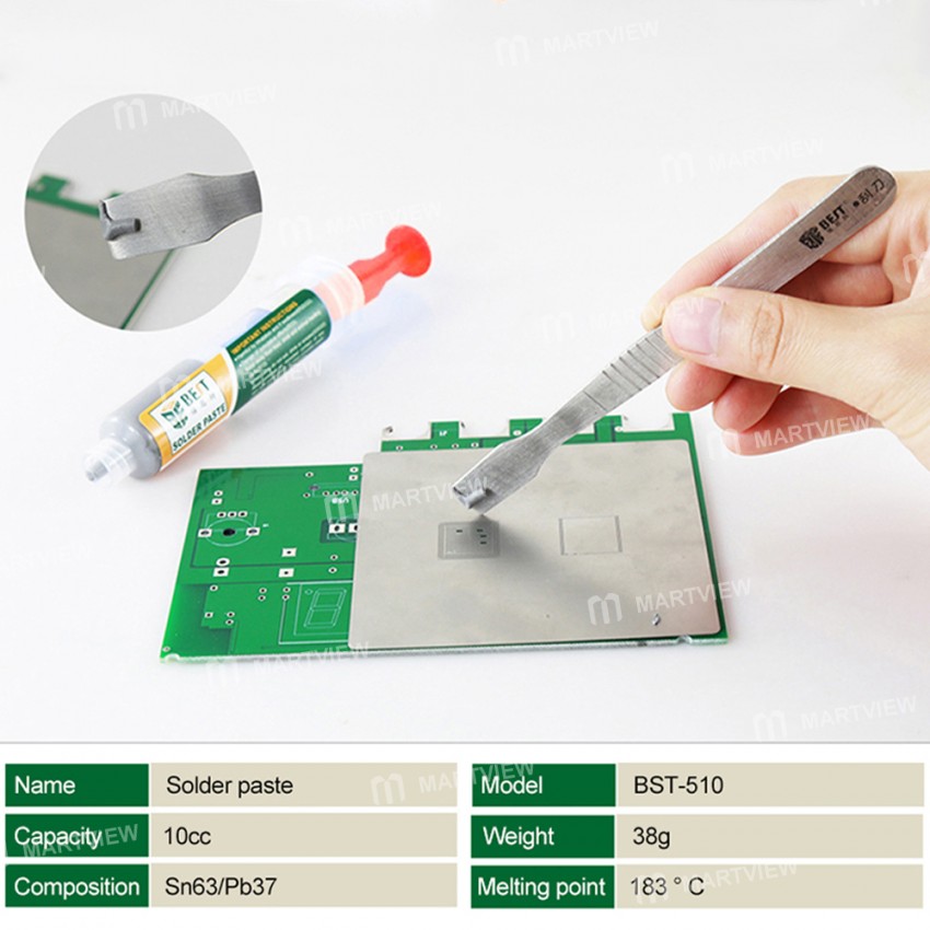 BST-510 10cc Melting Point 183? Flux Soldering Paste with Syringe - 1Pcs