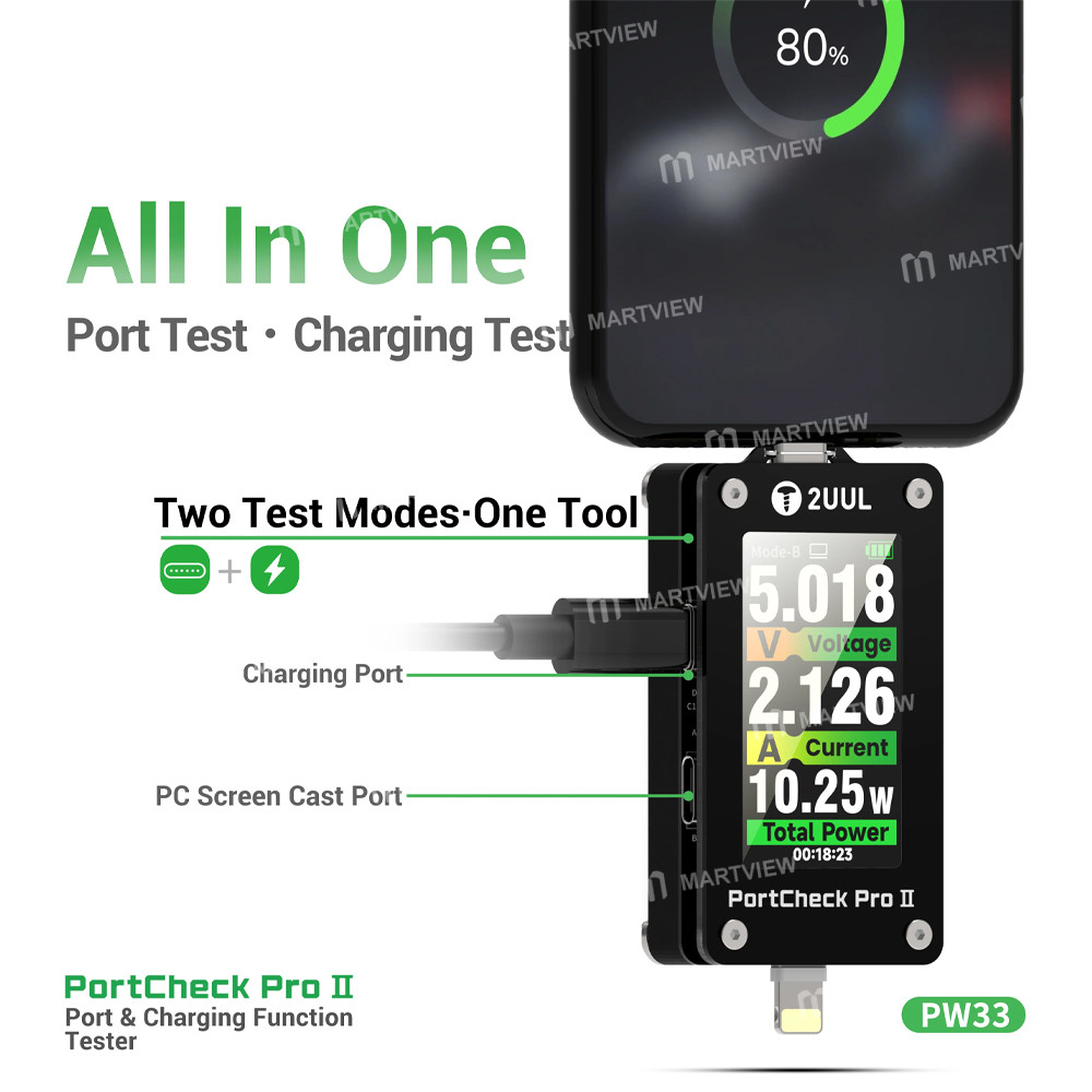 2uul pw33-portcheck-pro-ii-type-c-lightning-charging--port-2-in-1-function-tester-for-apple--android