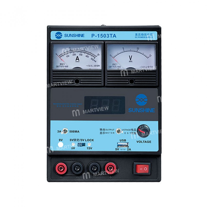 Sunshine P-1503TA 15V 3A DC Adjustable USB Charging Switching Regulated Power Supply