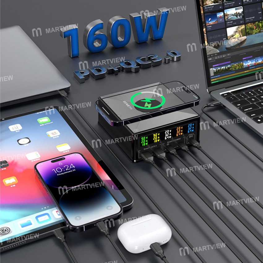 160w gan-5-port-usb-fast-charging-station-with-15w-wireless-pd-65w-charging-2
