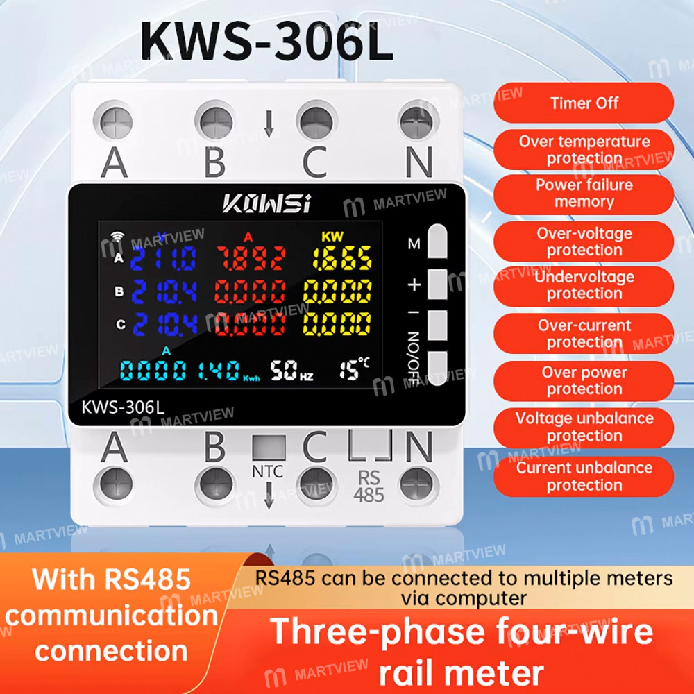 kws 306-series-hd-color-screen-three-phase-four-wire-rail-mounted-multifunction-meter-with-rs485-com