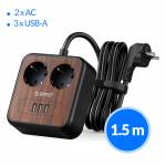 Orico Portable Home Wood Grain Double Sockets Power Strip with 3 USB Ports - EU Plug
