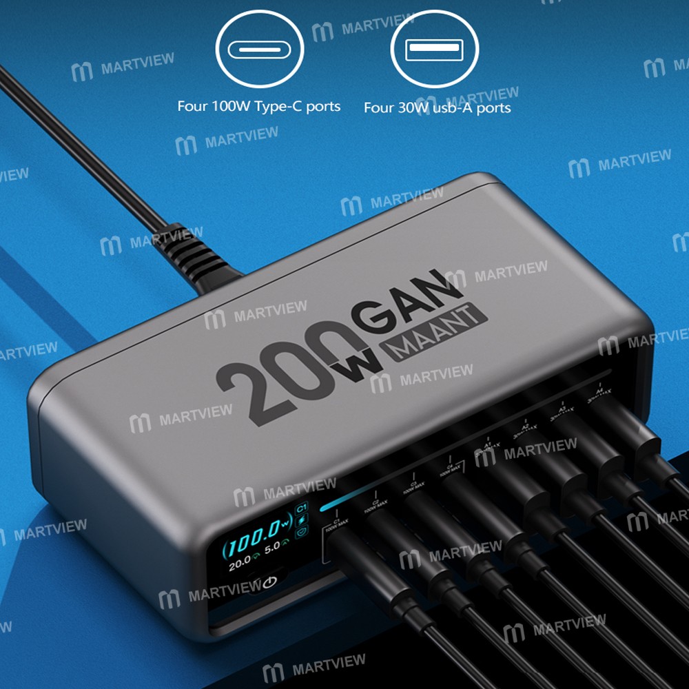 maant mt-p200-200w-gan-nitride-intelligent-digital-display-multi-port-desktop-charging-station-12