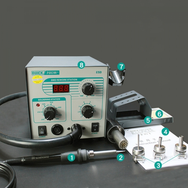Quick 706W+ Digital Display 2 In 1 Hot Air SMD Rework Station Soldering Station Iron Heat Gun Kit for Phone Welding Repair - Malaysia