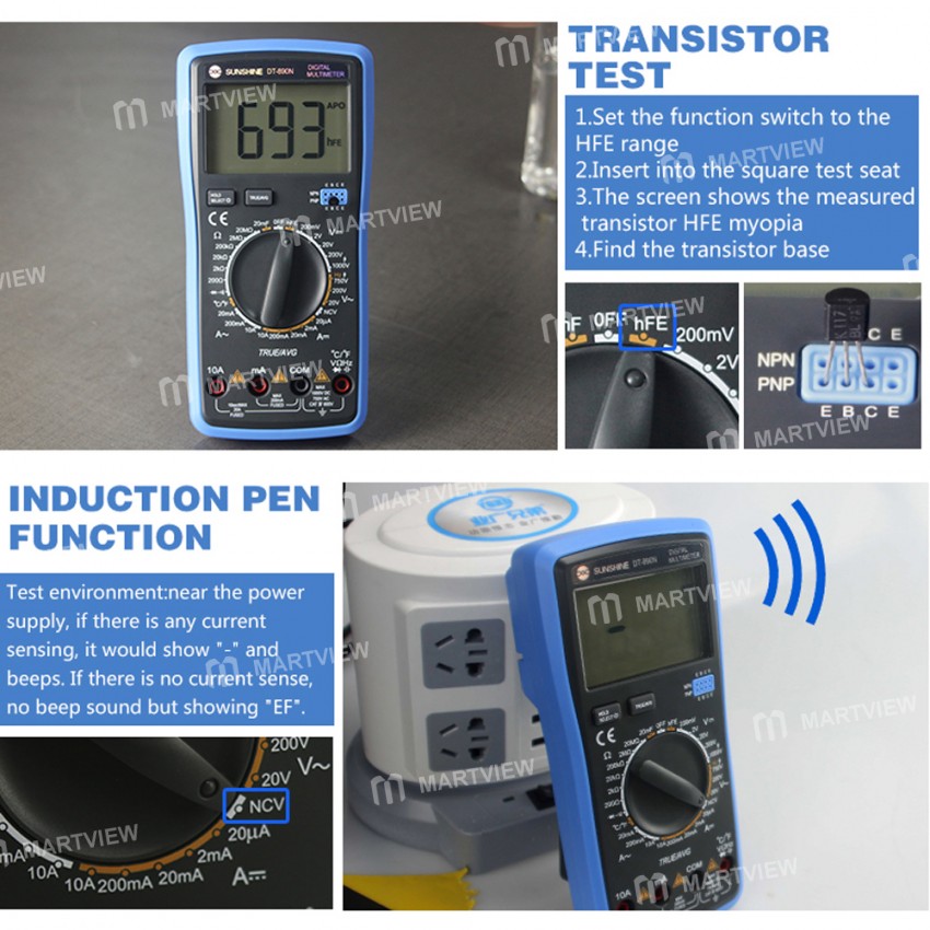 Sunshine DT-890N Digital Handheld Intelligent Voltage Current Test Meter Handheld LCD Screen Digital