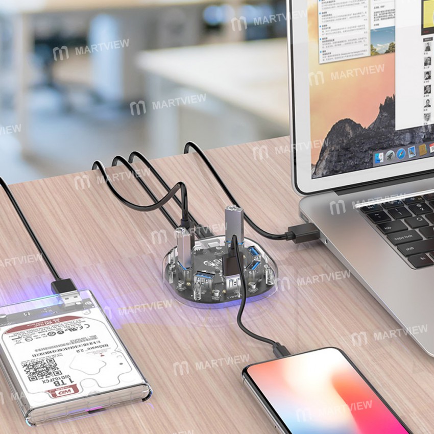 Orico H7U-U3 7 Ports High-Speed Transparent HUB USB3.0 Splitter