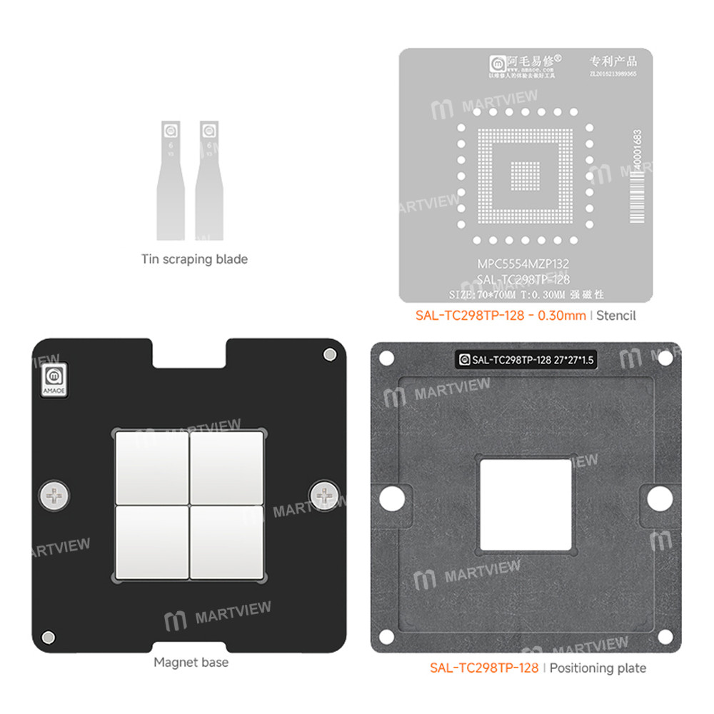 amaoe 030mm-sal-tc298tp-128-automotive-computer-board-chips-bga-reballing-stencil-tin-plating-platfo