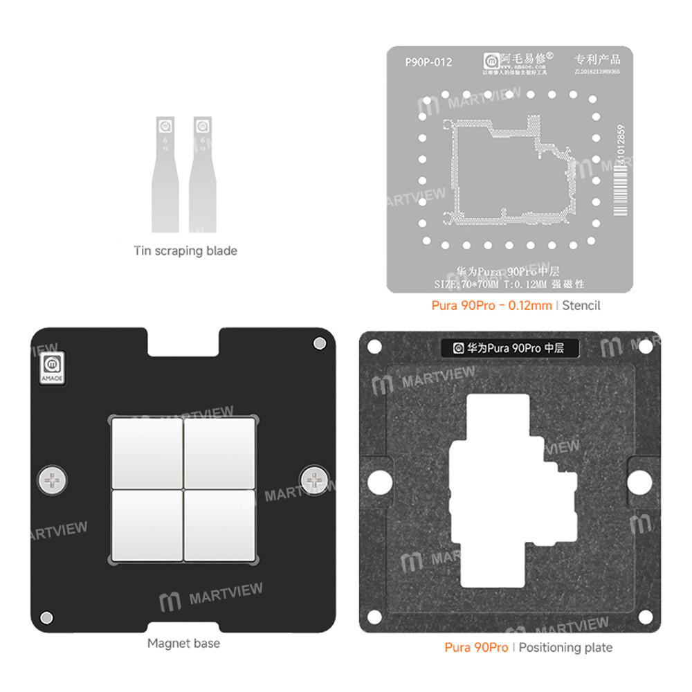 amaoe 012mm-middle-layer-bga-reballing-stencil-tin-plating-platform-set-for-huawei-pura-90-pro-2
