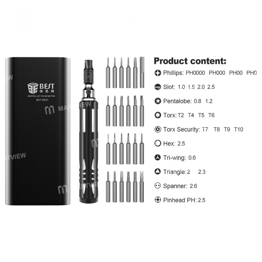 BST-8931 25-in-1 Precision Magnetic S2 Screwdriver Set for Phone/Watch/PC/Eyeglasses Repair