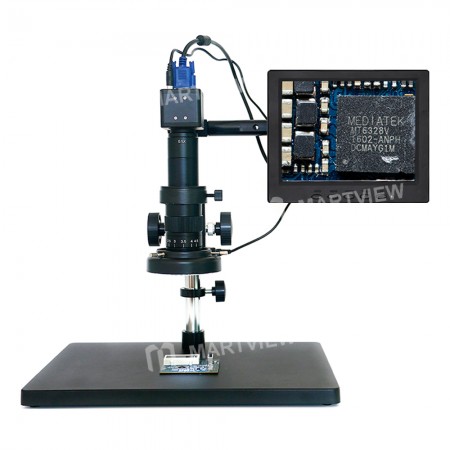 2MP HD CCD VGA Microscope Camera with Adjusting Bracket 0.7-4.5X Continous Zoom LED Light 8inch LCD Display Big Metal Base