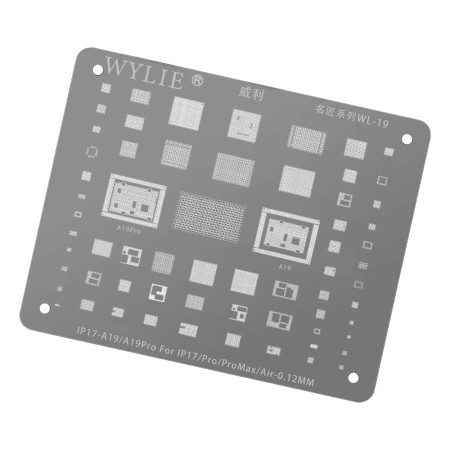 Wylie WL-19 Comprehensive BGA Reballing Stencil for iPhone 17 / 17 Air / 17 Pro / 17Pro Max Apple A19 / A19 Pro CPU