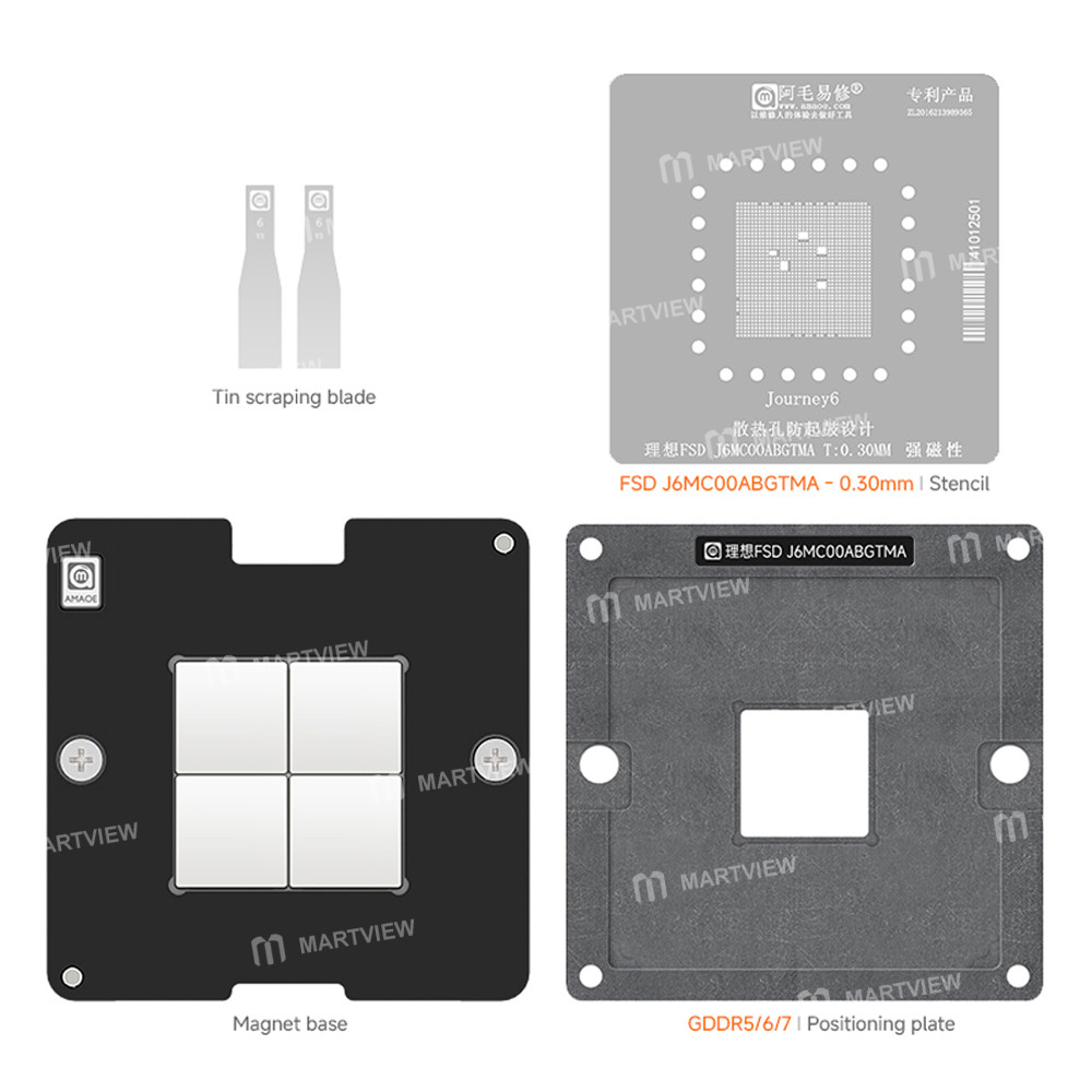 amaoe 030mm-lixiang-auto-journey-6-fsd-j6cooabgtma-chip-bga-reballing-stencil-tin-planting-platform-
