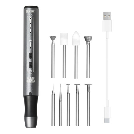 Kaisi 329 Multifunction Charging Polish Pen with 9Pcs Grinding Heads for Motherboard CPU IC Polishing