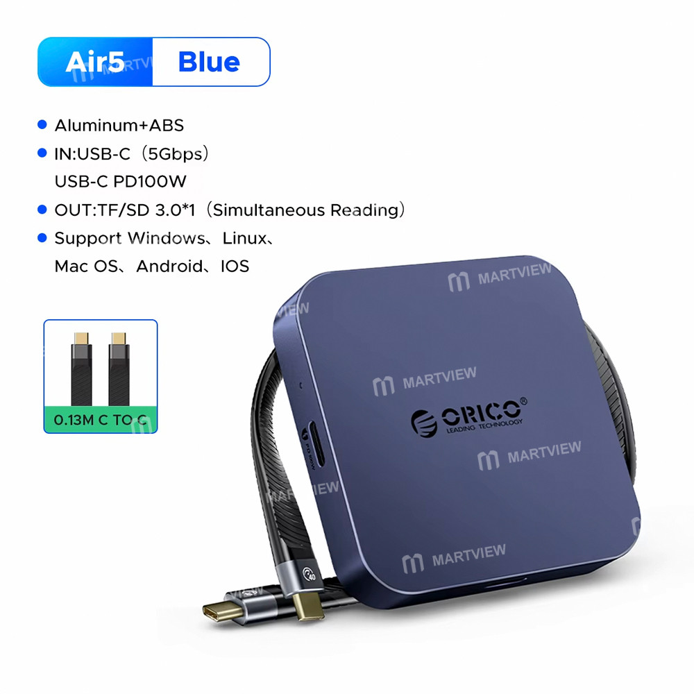 orico air5-air5c-usb-c-to-sd-tf-slot-pd100w-ultra-thin-magnetic-card-reader-for-iphone-android-table