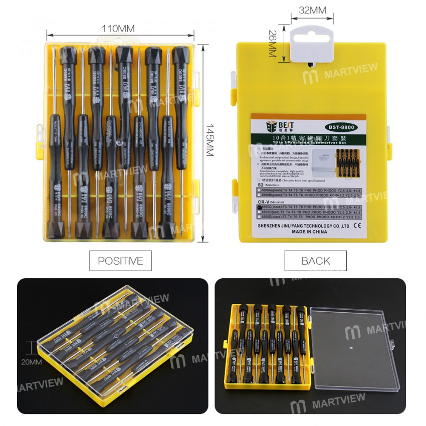 BST-8800C 10-in-1 Precision Magnetic Screwdriver Set for Cellphone Laptop Repair