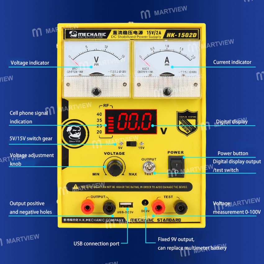Mechanic HK-1502D 15V 2A Double Pointer Laboratory DC Test Power Supply