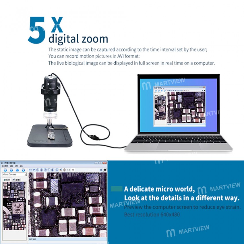 Sunshine DM-1000S 1000X Portable USB Digital Microscope Glass Magnification With Adjustable LED Ligh