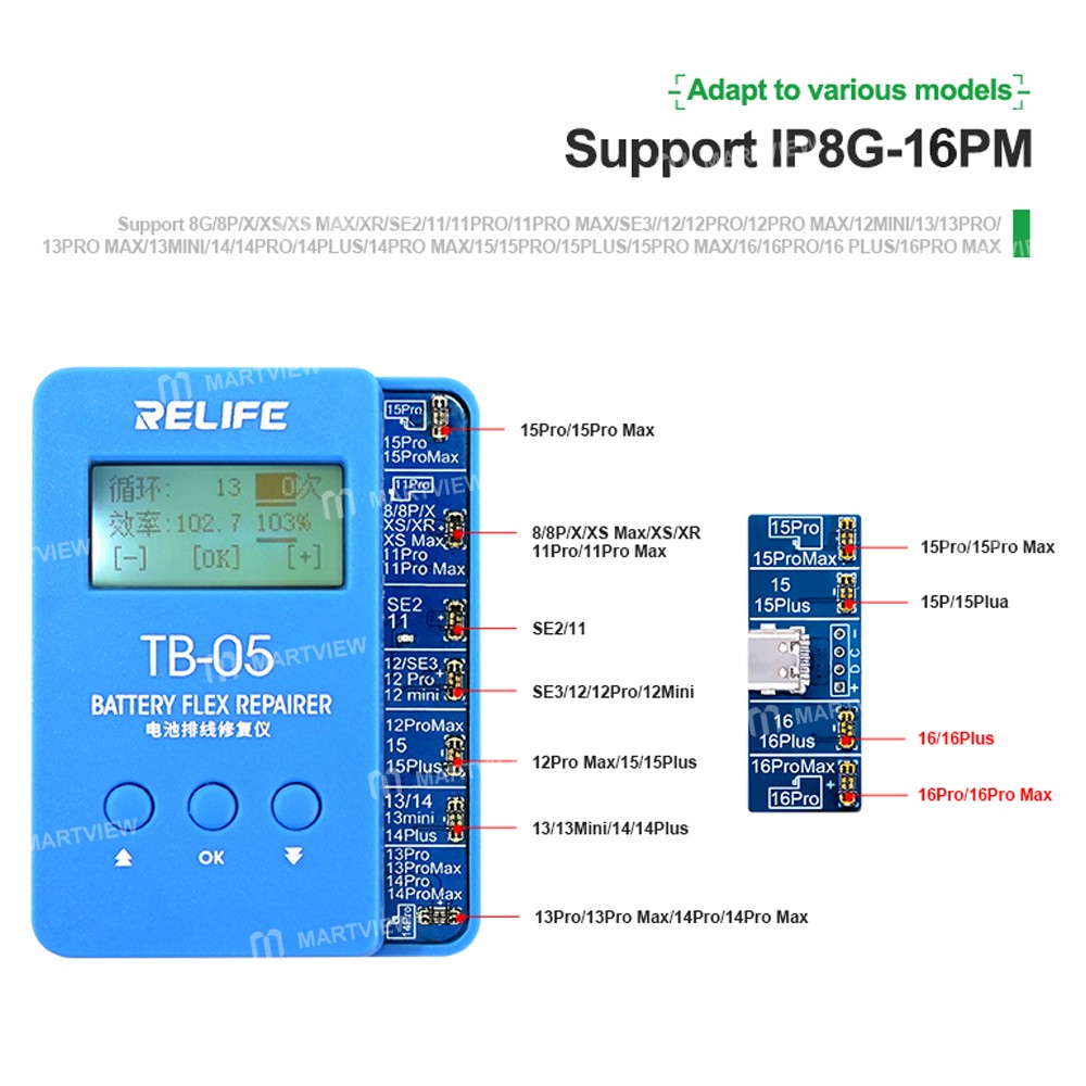 relife tb-05-v100-battery-repair-instrument-for-iphone-8-to-16pro-max-battery-data-cycles-recovery-7