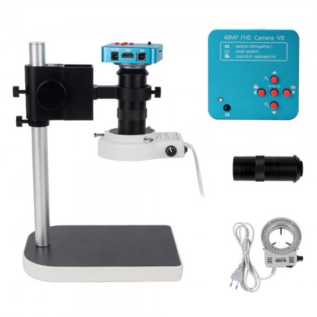 48MP HDMI USB 60FPS Microscope Camera with Adjusting Bracket 130X C-mounting Lens LED Light