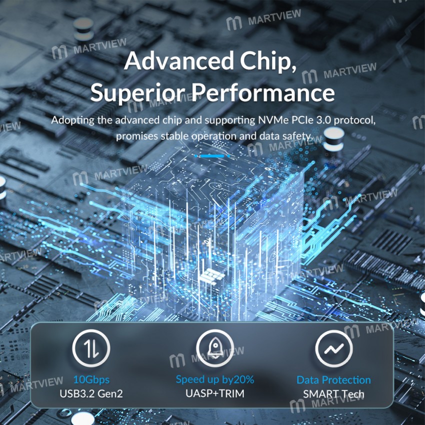 Orico USB3.2 Gen2 to Type-C 10Gbps M.2 NVMe SSD Enclosure Built-in Metal Heat Solid