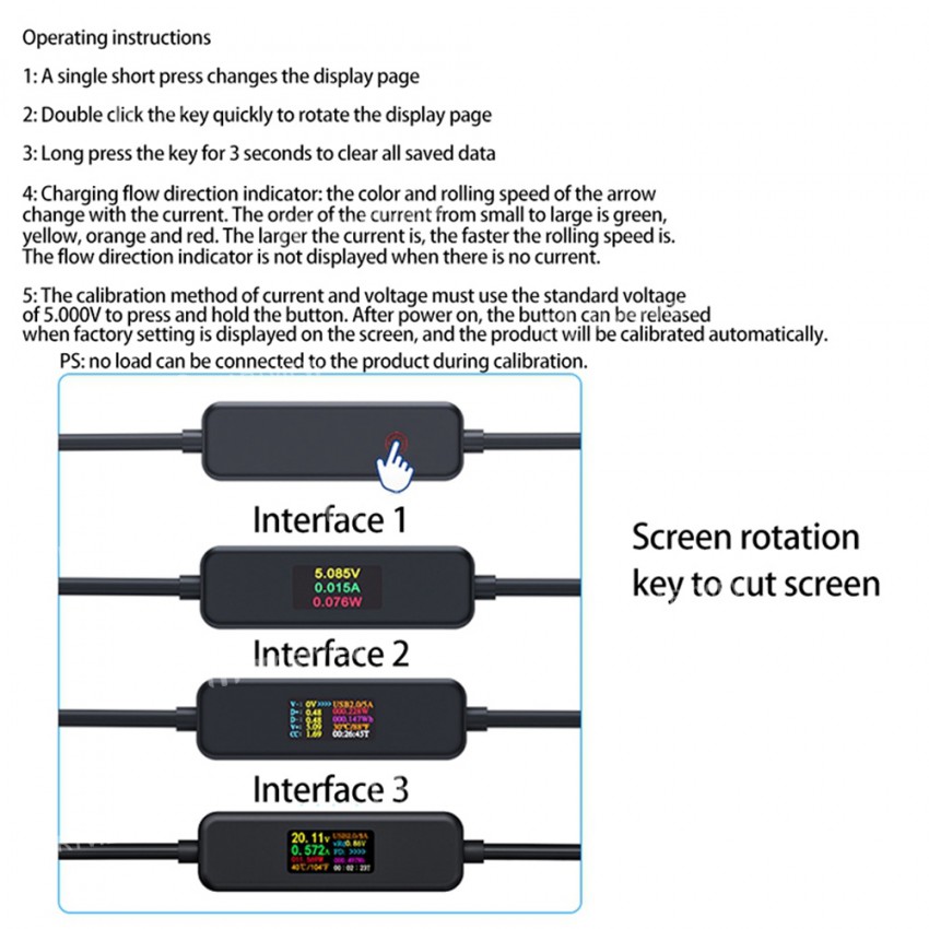 Acasis Type C USB-C Male to Male Fast Charge Cable with Multi-Function Screen Display