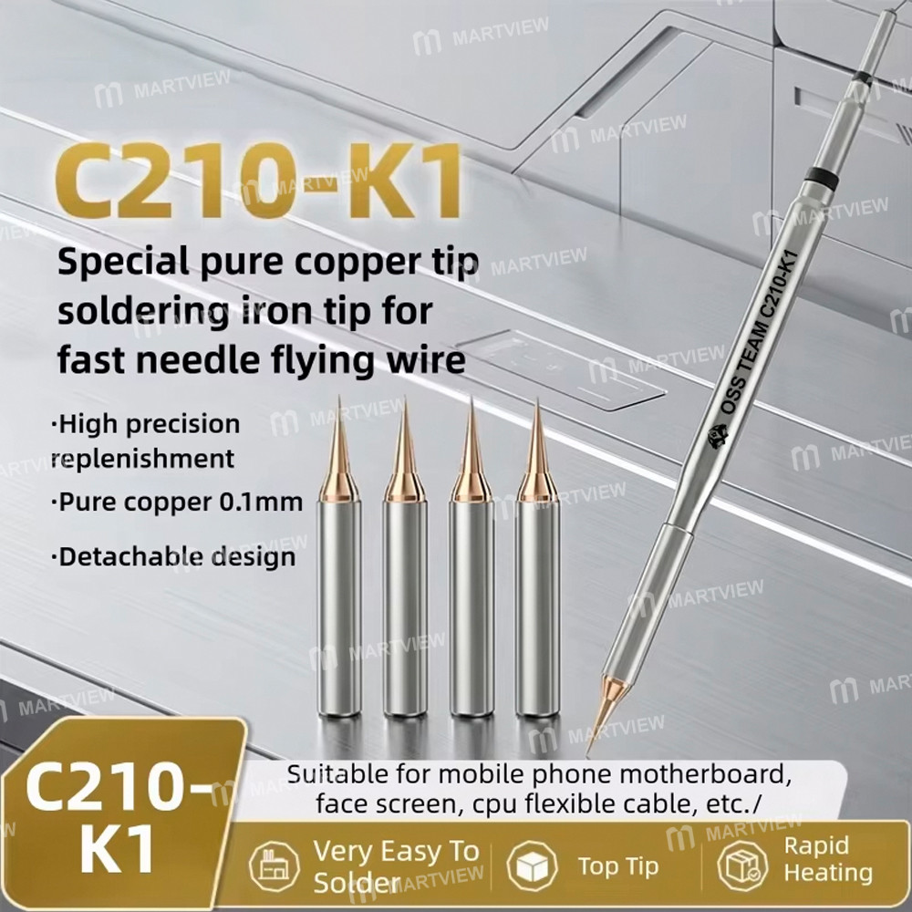 oss team-c210-k1-soldering-iron-tip-with-5pcs-ultra-sharp-needles-for-screen-motherboard-flying-wire
