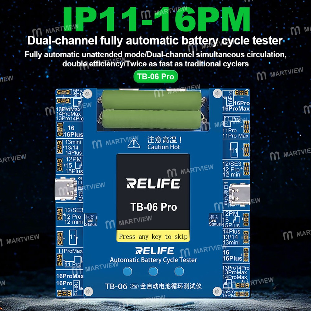 relife tb-06-pro-dual-channel-fully-automatic-battery-cycle-tester-for-iphone-11-to-16pro-max-4