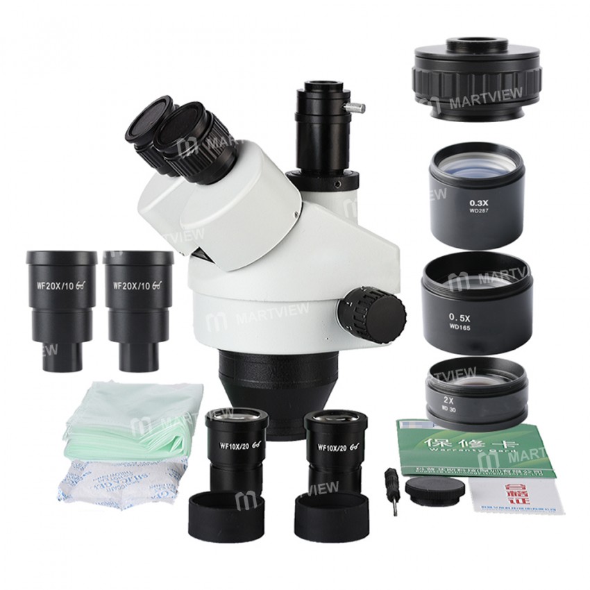 2.1X-180X Trinocular Stereo Zoom Microscope with WF10X/20 WF20X/10 Wide-field Eyepieces 0.5X 2.0X B