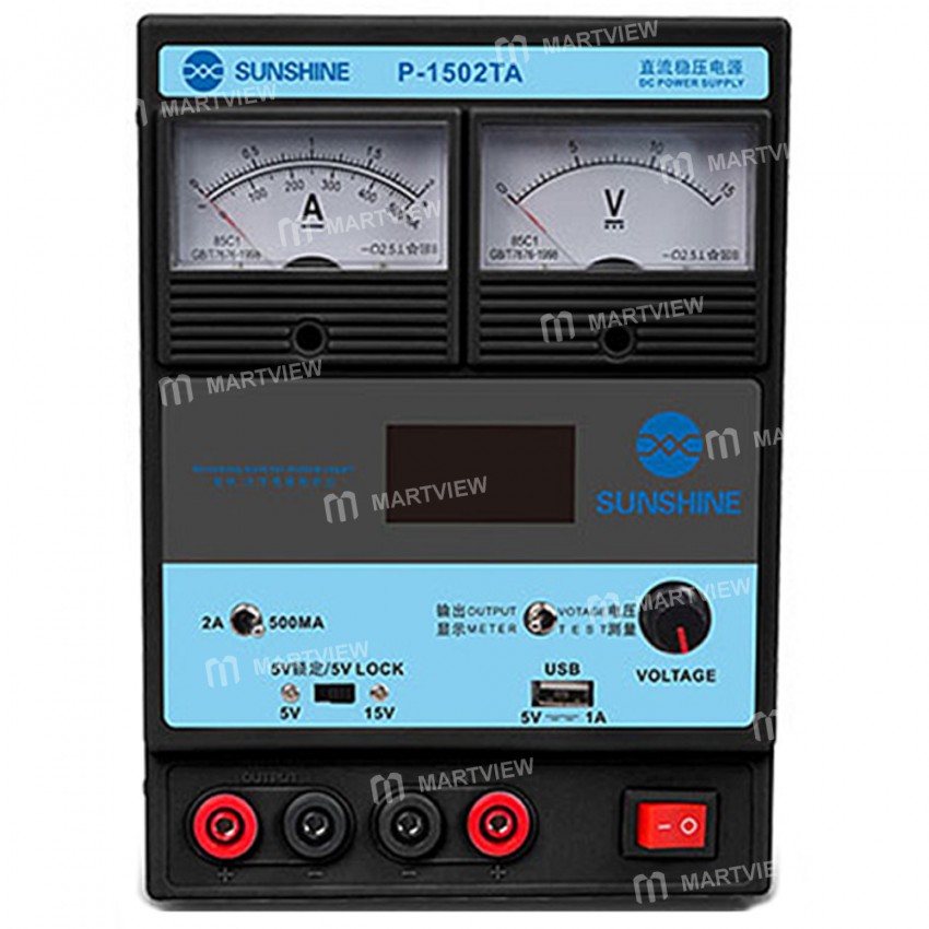 Sunshine P-1502TA 15V 2A Portable LED Digital Display DC Regulated Power Supply with USB Ports
