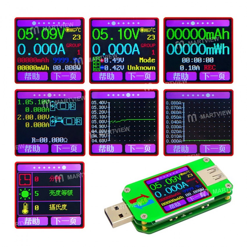 UM24 UM24C 1.44inch Color LCD Meter Portable Digital USB Multimeter USB Tester Current Voltage Charg