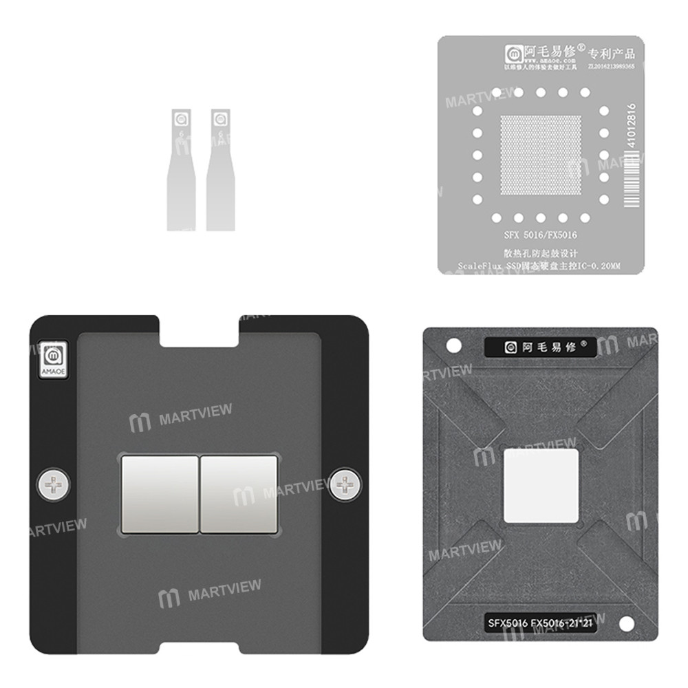 amaoe 020mm-sfx-5016-fx5016-scaleflux-ssd-controller-chip-bga-reballing-stencil-platform-set-1