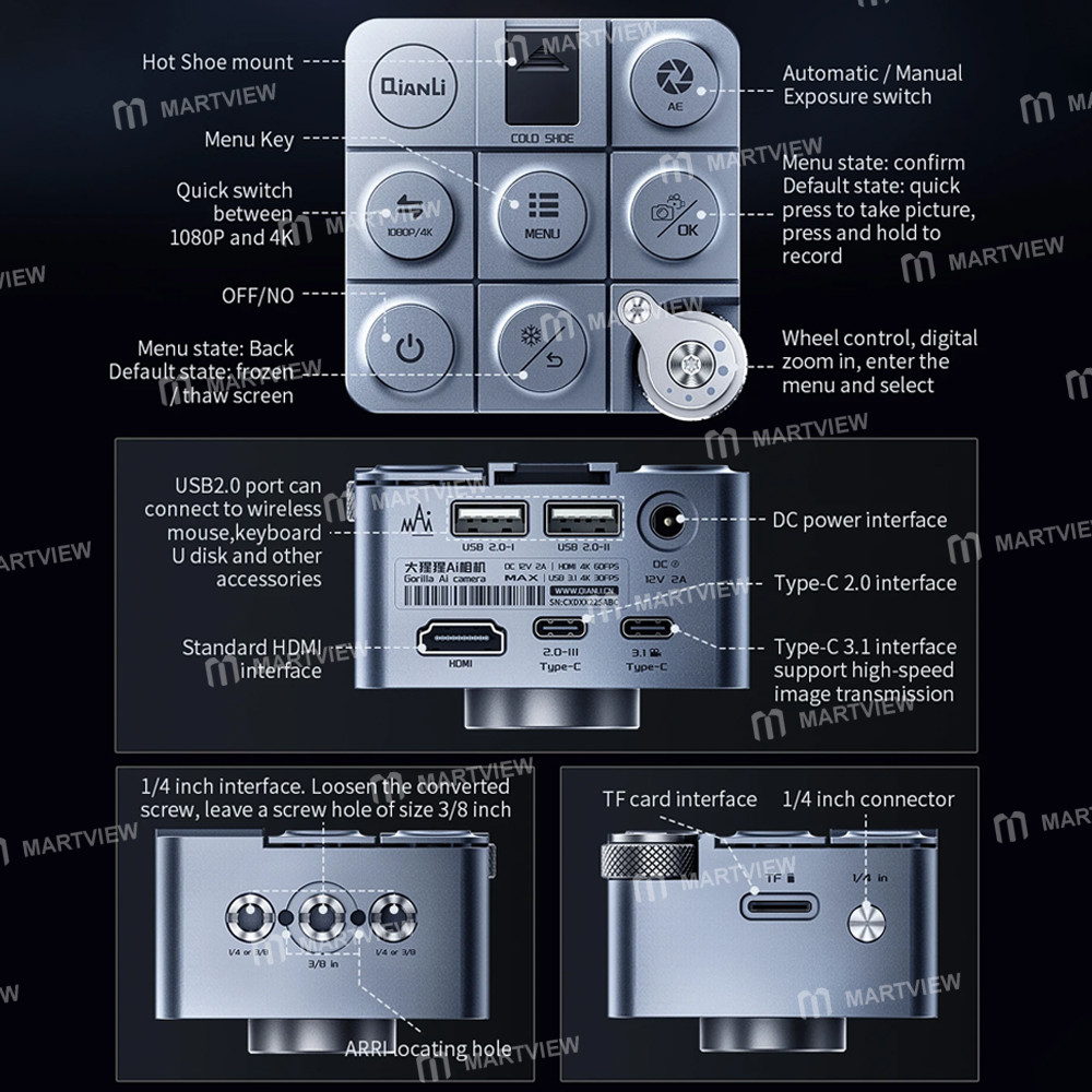 qianli super-cam-ai-gorilla-8mp-sony-sensor-4k-microscope-industrial-camera-with-zoom-handwheel-7
