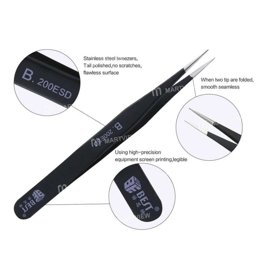 BST-200ESD Anti-static Precision Soldering Straight Tip Tweezers
