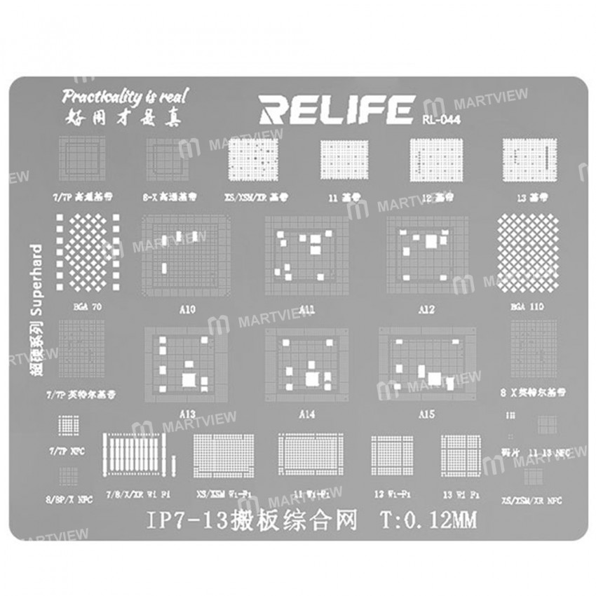 Relife RL-044 0.12mm Tin Planting Stencils for iPhone 7 to 13 CPU/Baseband/WiFi/NFC /BGA Repair