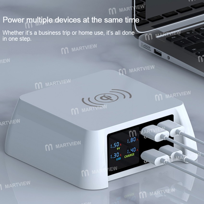 100W Multi-ports USBQC 3.0 Fast Charger Station with 15W Wireless Charger
