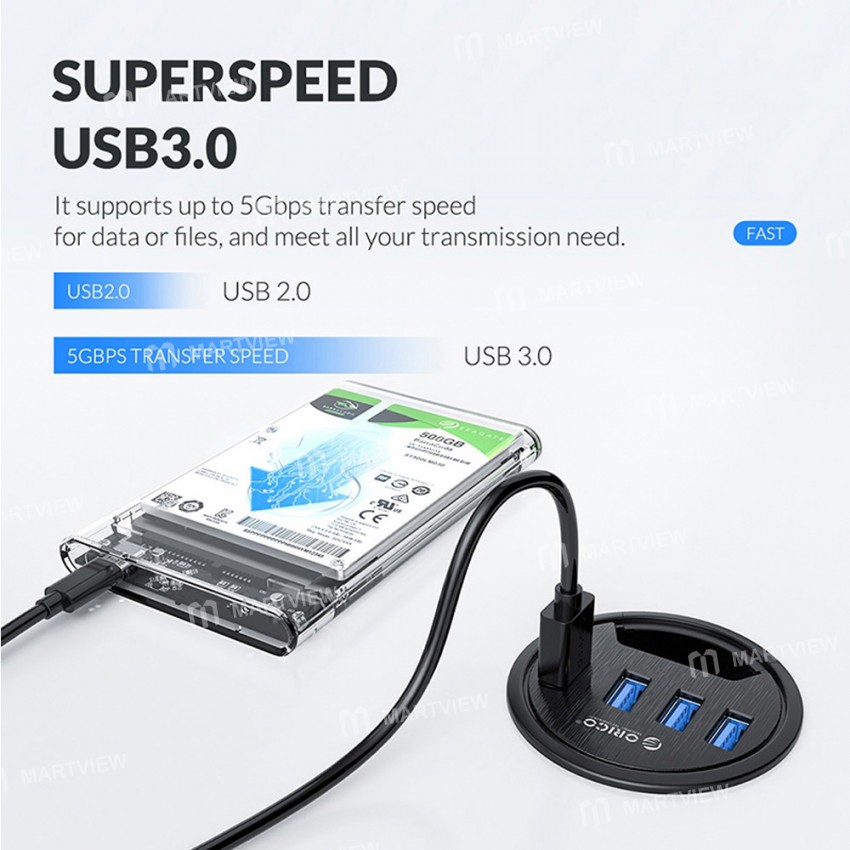 Orico DESK-4U Desktop Grommet USB 3.0 HUB with Headphone Microphone Ports Support OTG