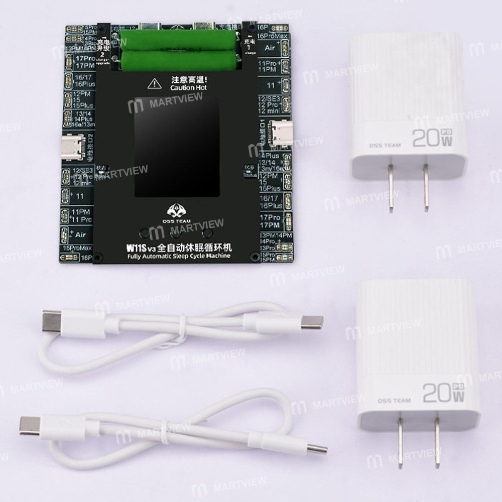 oss w11s-v3-dual-channel-automatic-battery-cycle-tester-for-iphone-11-to-17pro-max-8