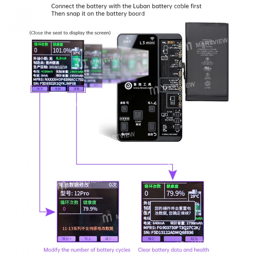 Luban L3 Mini Smart Programmer for iPhone 6G / SE to 13Pro Max Face ID & Battery Data Detection