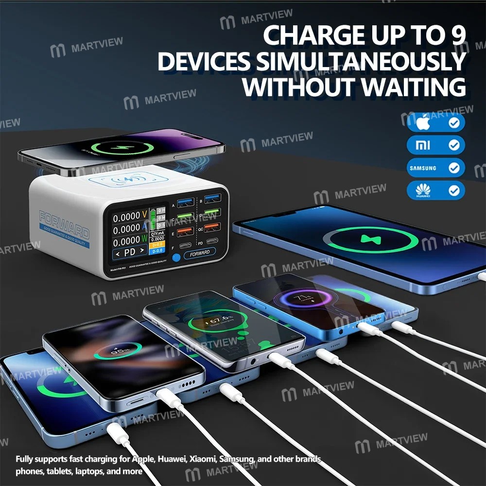 forward fw-p01-65w-multi-port-smart-digital-display-pd-qc-fast-charger-with-15w-wireless-charging-6