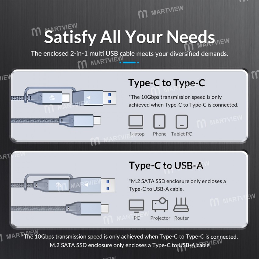 Orico USB3.2 Gen2 to Type-C 10Gbps M.2 NVMe SSD Enclosure Built-in Metal Heat Solid