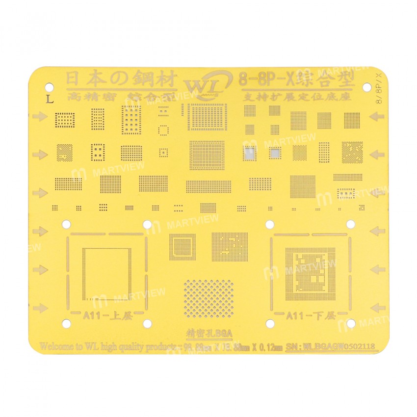 WL Gold BGA CPU IC Reballing Stencil Tin Net for iPhone 8 / 8 Plus / X