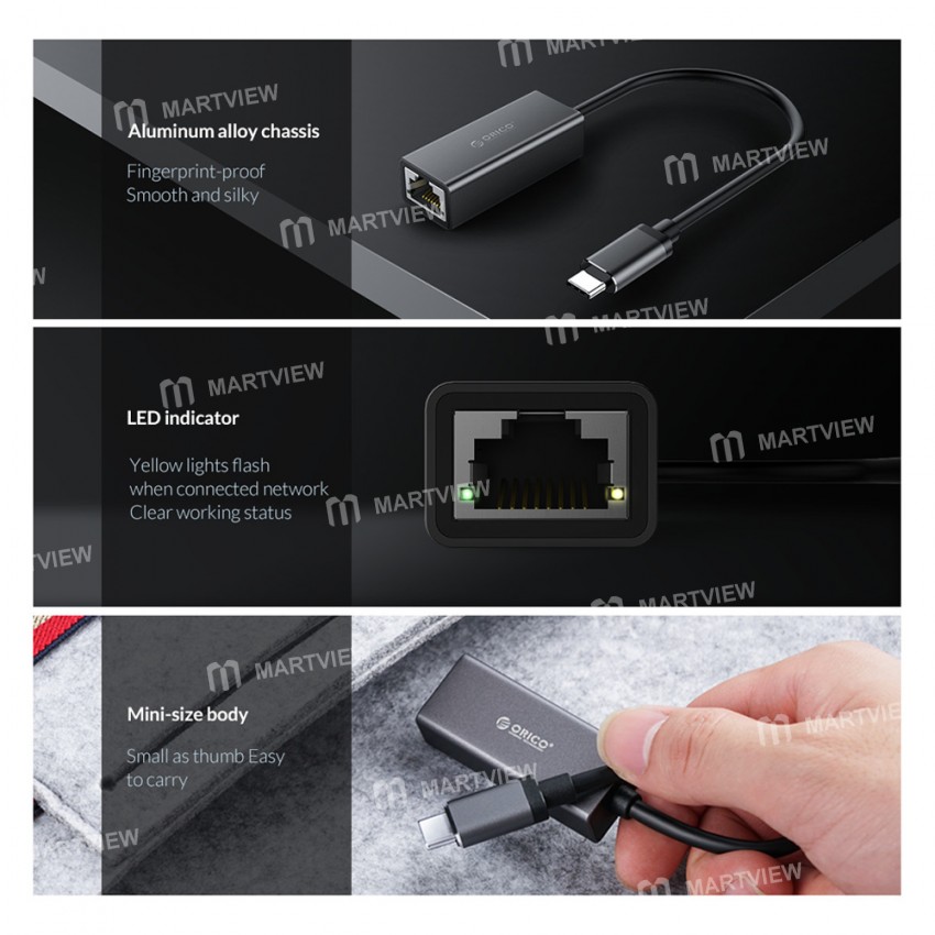 Orico XC-R45 Type-C to RJ45 Gigabit Ethernet Adapter Supports 1000Mbps Network Broadband Connection