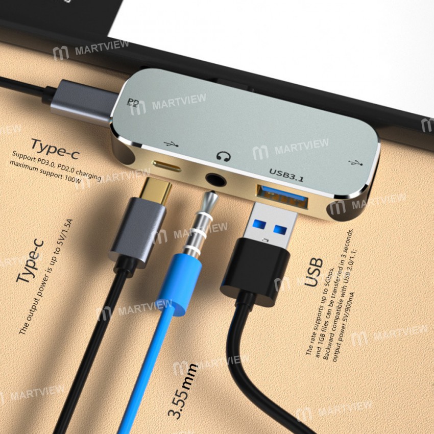 Multi-function 6-in-1 Type-C to USB3.0 Extender Hub