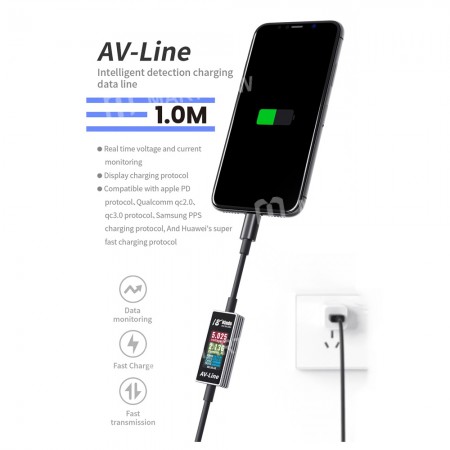 AV-Line USB Intelligent Detection Charging Cable for iPhone Samsung Huawei Real-Time Voltage and Cur