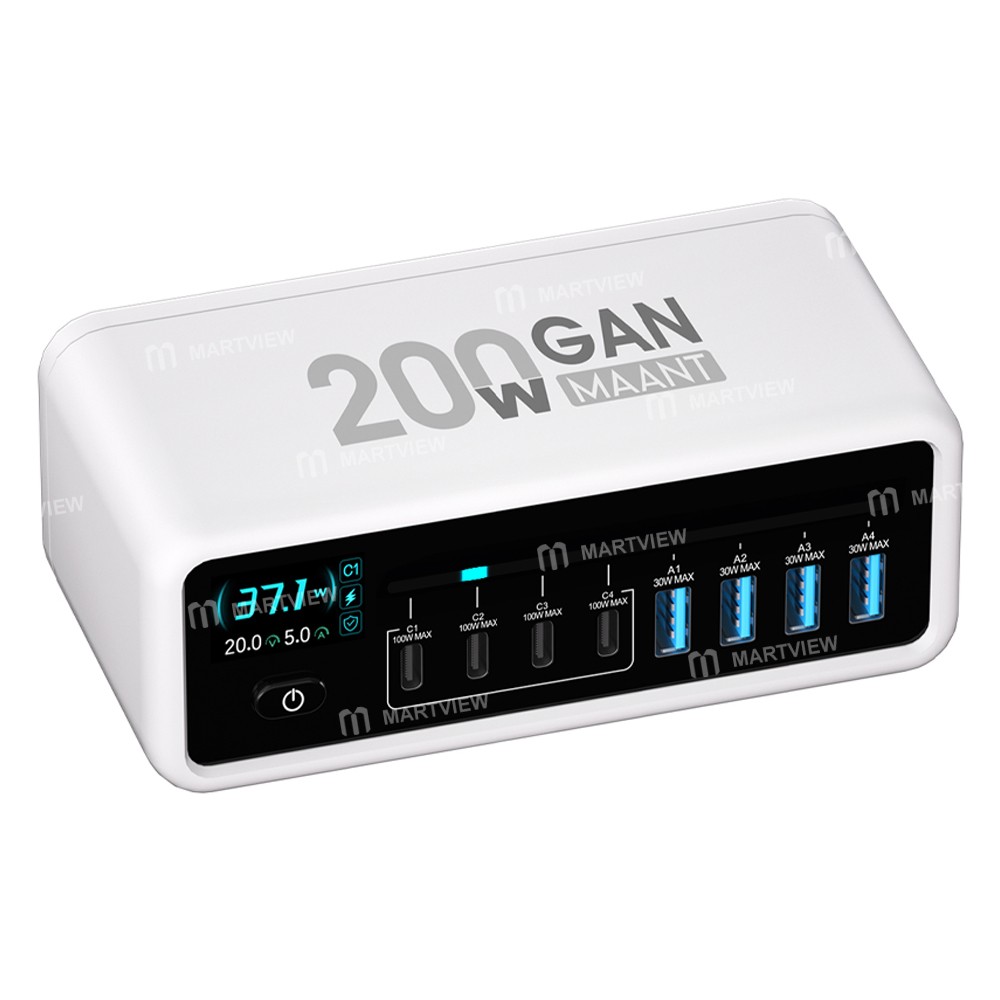 maant mt-p200-200w-gan-nitride-intelligent-digital-display-multi-port-desktop-charging-station-2