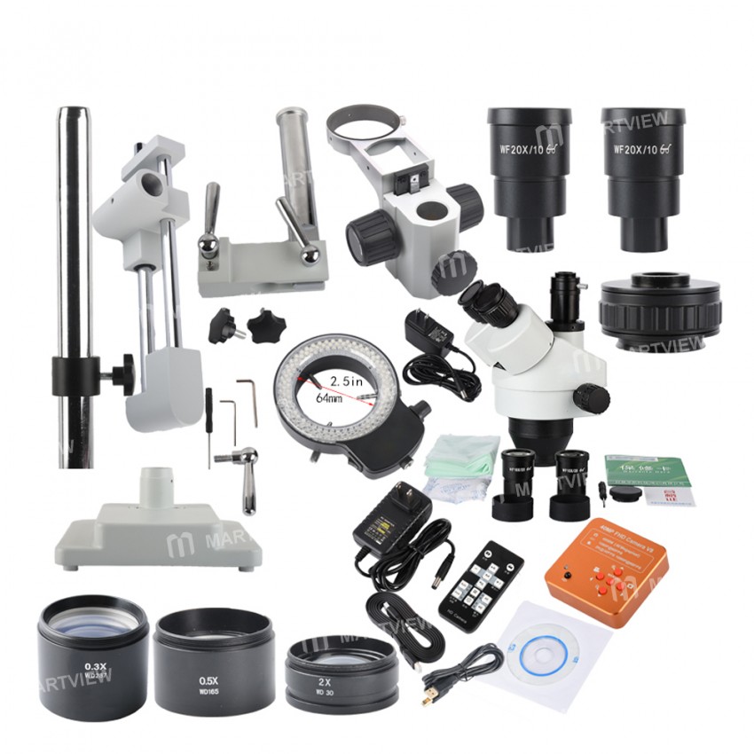 2.1X-180X Trinocular Stereo Zoom Microscope with WF10X/20 WF20X/10 Wide-field Eyepieces 0.5X 2.0X B