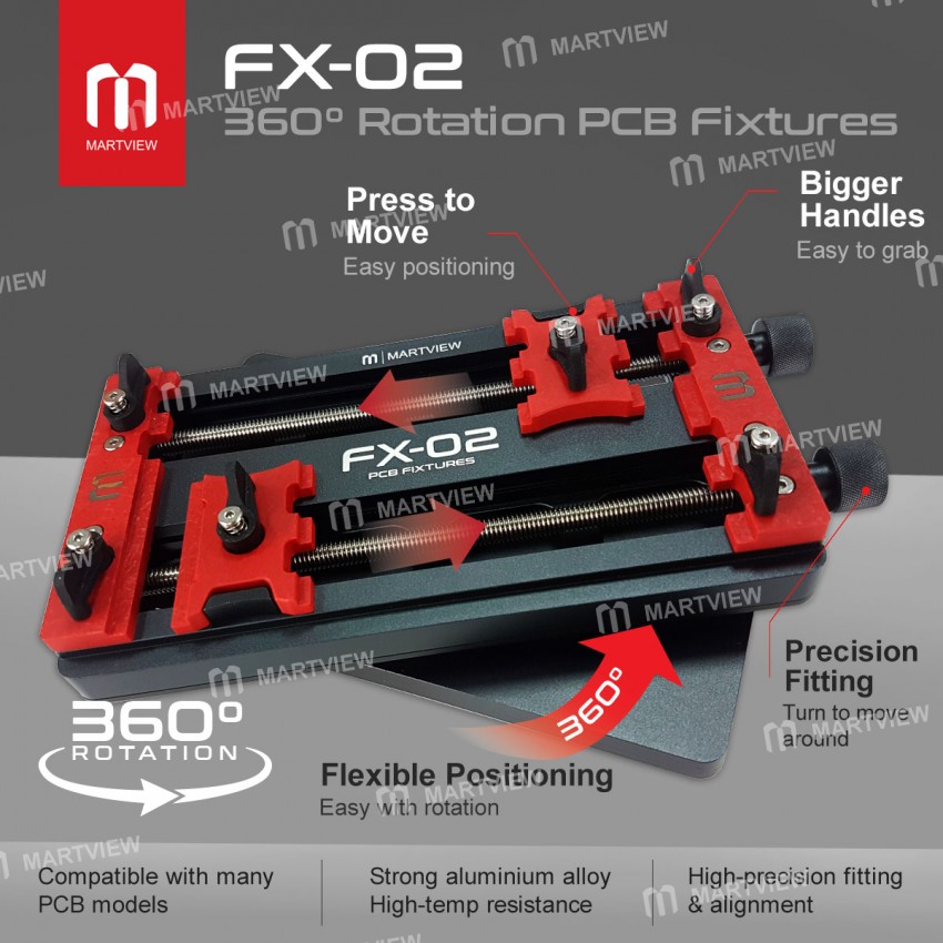 Martview FX-02 Full 360° Rotation Multifunctional Dual Bearing Universal PCB Fixture with Press Buck