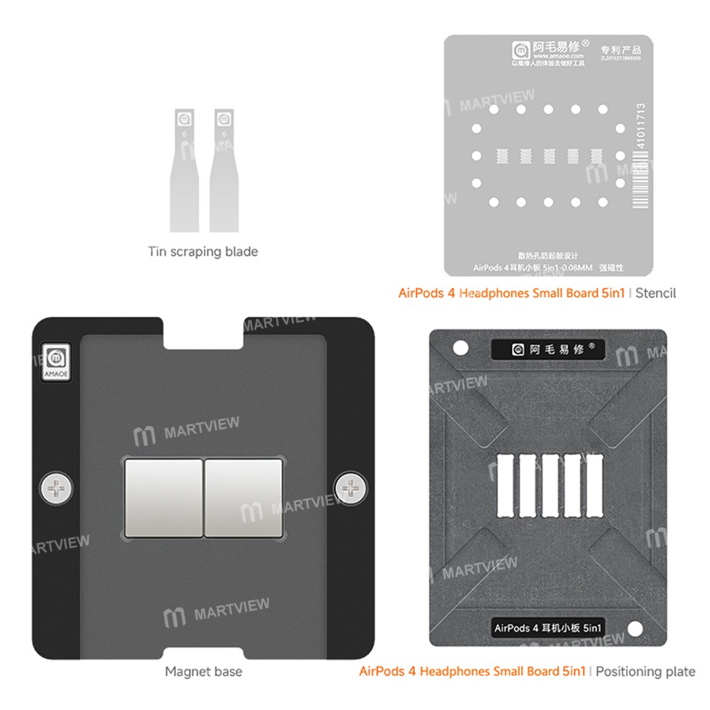 amaoe 008mm-airpods-4-headphones-small-board-5-in-1-platform-bga-reballing-stencil-platform-5