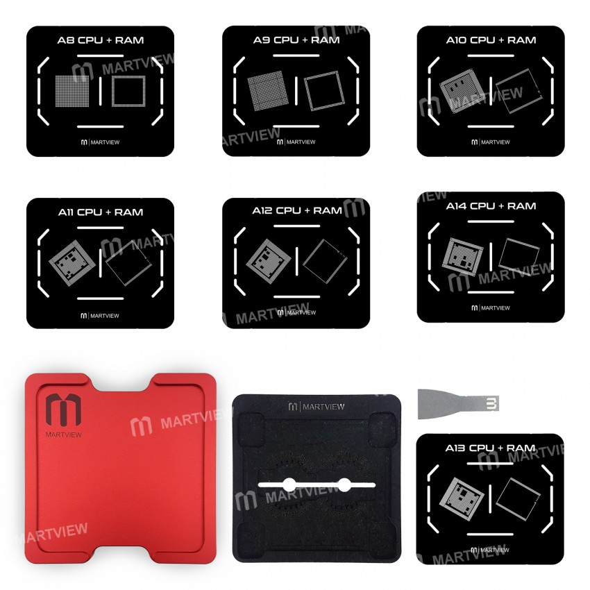 Martview RB-02 7in1 CPU Reballing Stencil Full Set for iPhone A8 A9 A10 A11 A12 A13 A14 - Malaysia