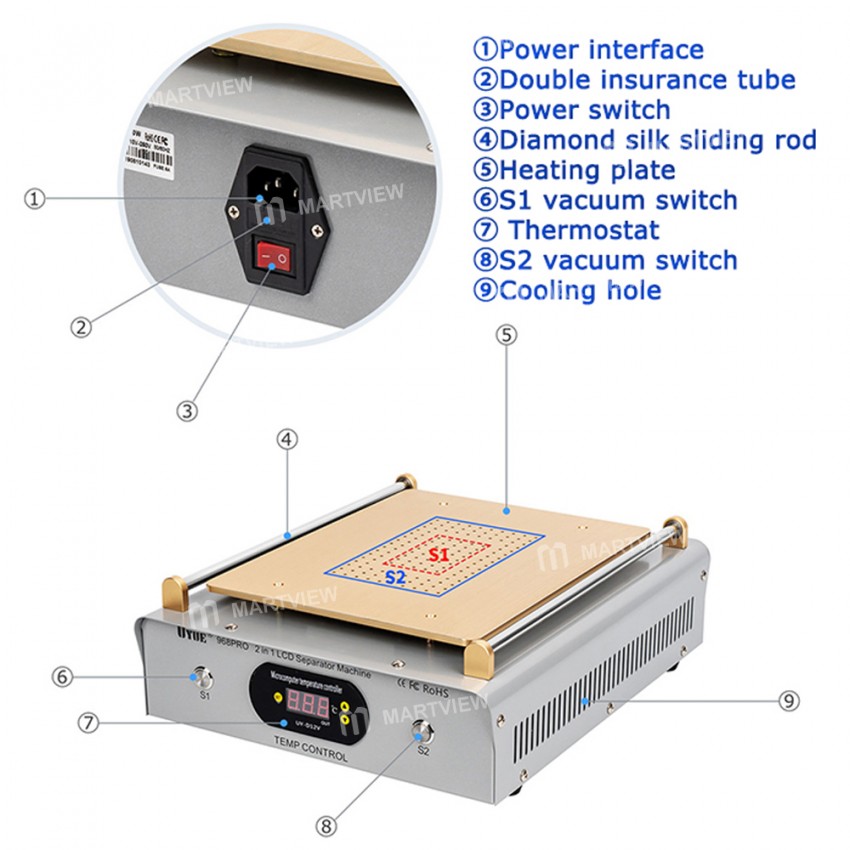Uyue 968 Pro 14-inches LCD Screen Separator Machine Built-in Vacuum Pump